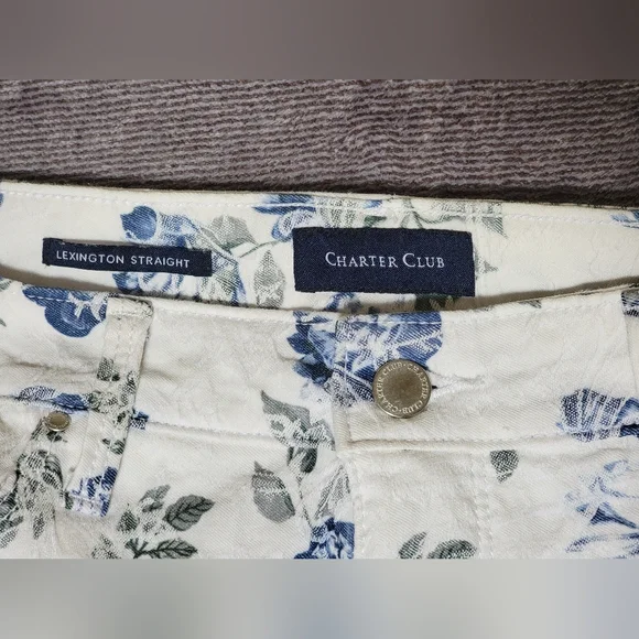 RARE Women's Charter Club White Floral Lexington Straight Pants Sz 12 LIKE NEW - Picture 10 of 15